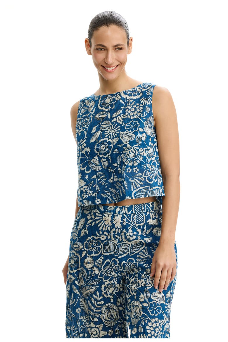 Garden Mist Linen High Neck Top Cover-Up, Alternate, color, Denim