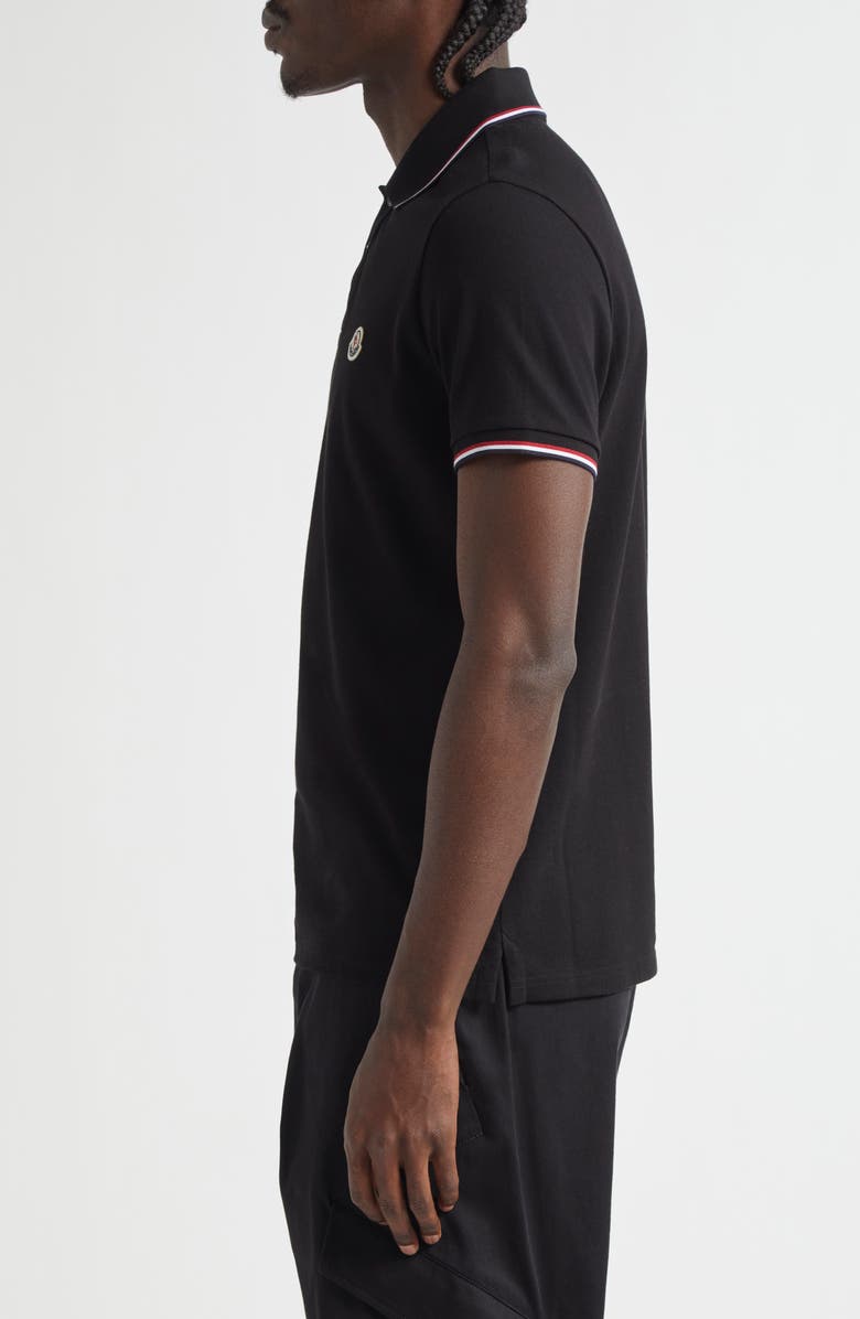 Moncler Tipped Cotton Piqué Polo, Alternate, color, Black
