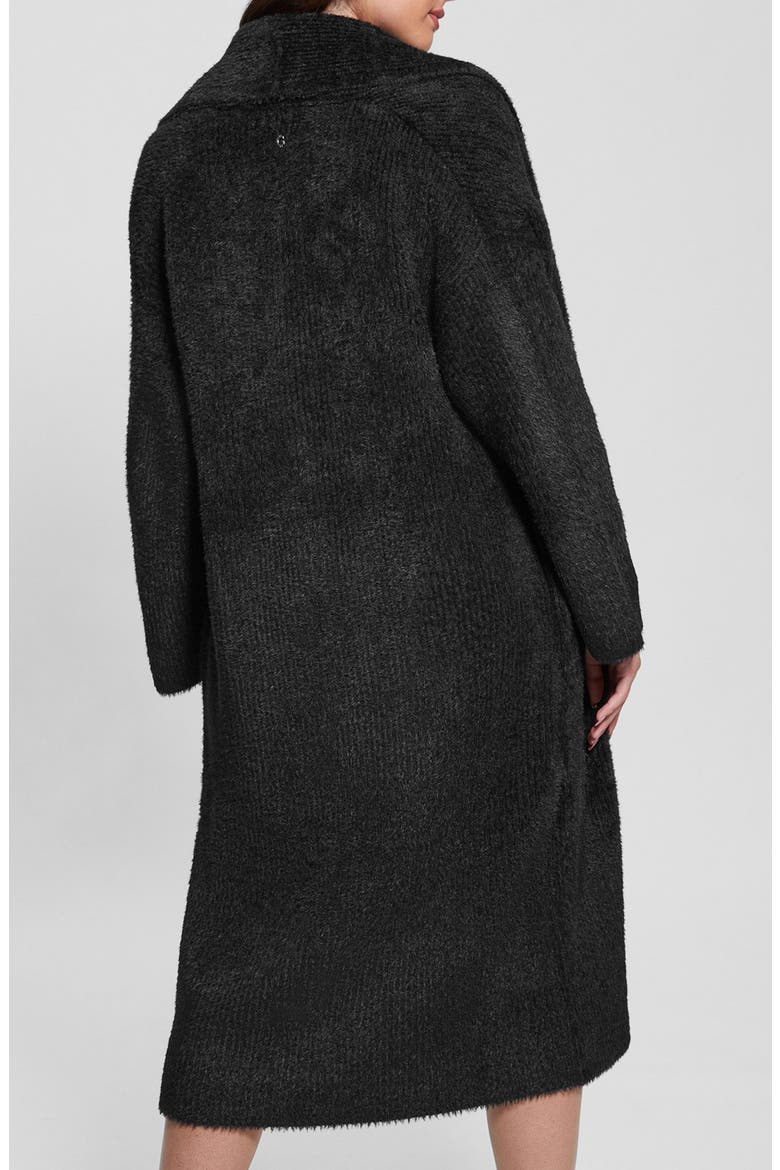Vero Fuzzy Shawl Collar Longline Cardigan, Alternate, color, JET BLACK