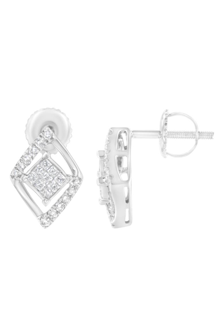 10K White Gold 1/3 Ct Princess Double Triangle Composite Stud Earrings, Alternate, color, White