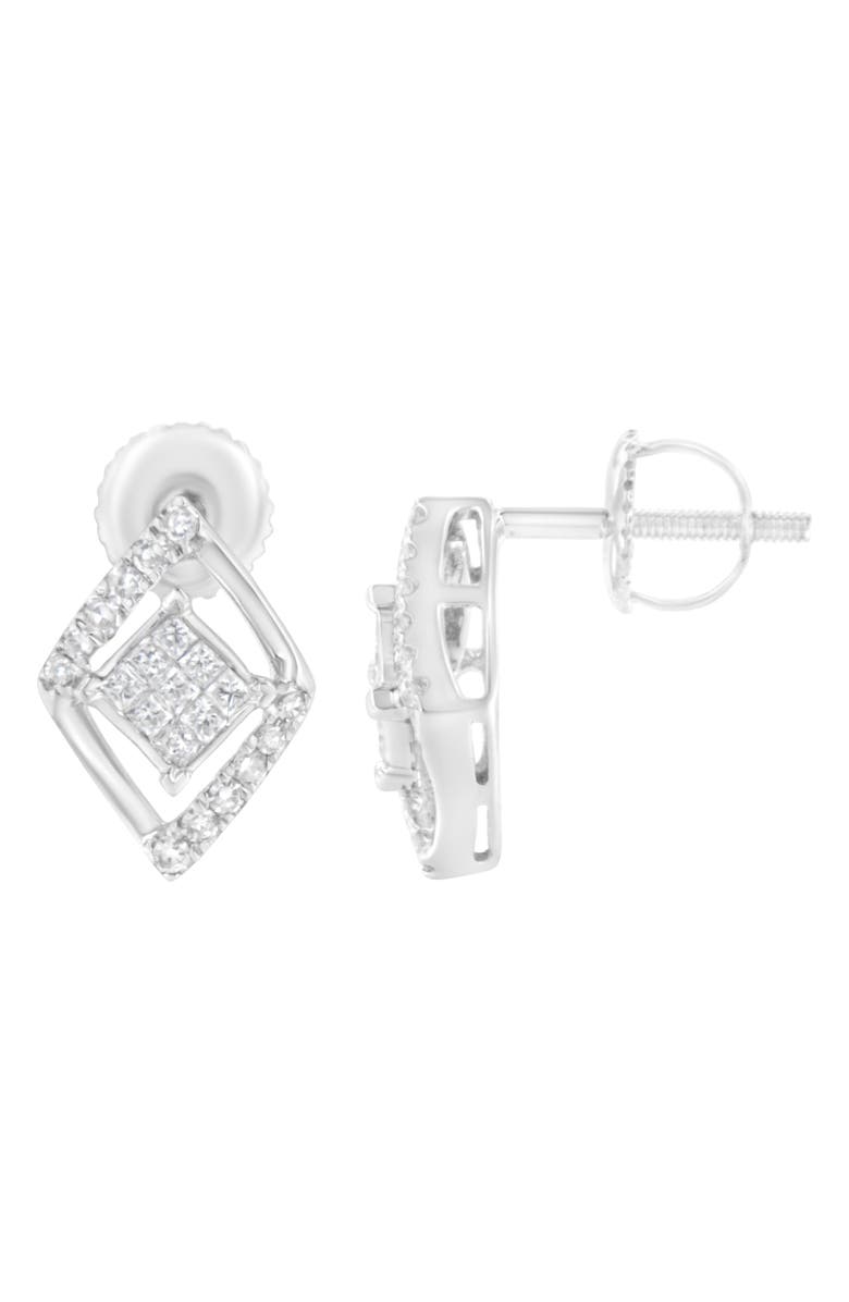 Haus of Brilliance 10K White Gold 1/3 Ct Princess Double Triangle Composite Stud Earrings, Alternate, color, White