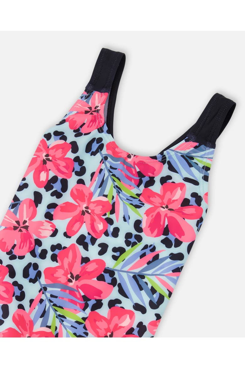 One-Piece Floral and Leopard Swimsuit, Alternate, color, Blue Floral and Leopard Print
