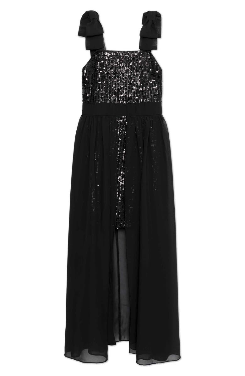 Speechless Kids' Sequin Bow Shoulder Dress, Main, color, Black