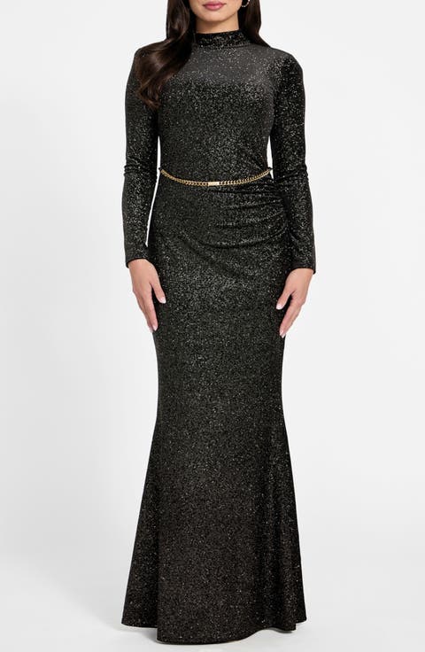 Dana Long Sleeve Open Back Shimmer Knit Dress