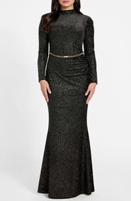 Marciano Dana Long Sleeve Open Back Shimmer Knit Dress