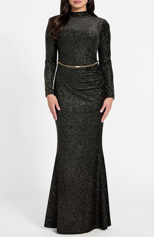 Marciano Dana Long Sleeve Open Back Shimmer Knit Dress In Black