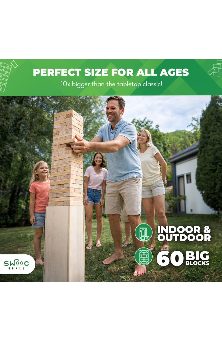Swooc Games Premium Giant Tower Game w/ Straightener, Table, & Box, Alternate, color,
