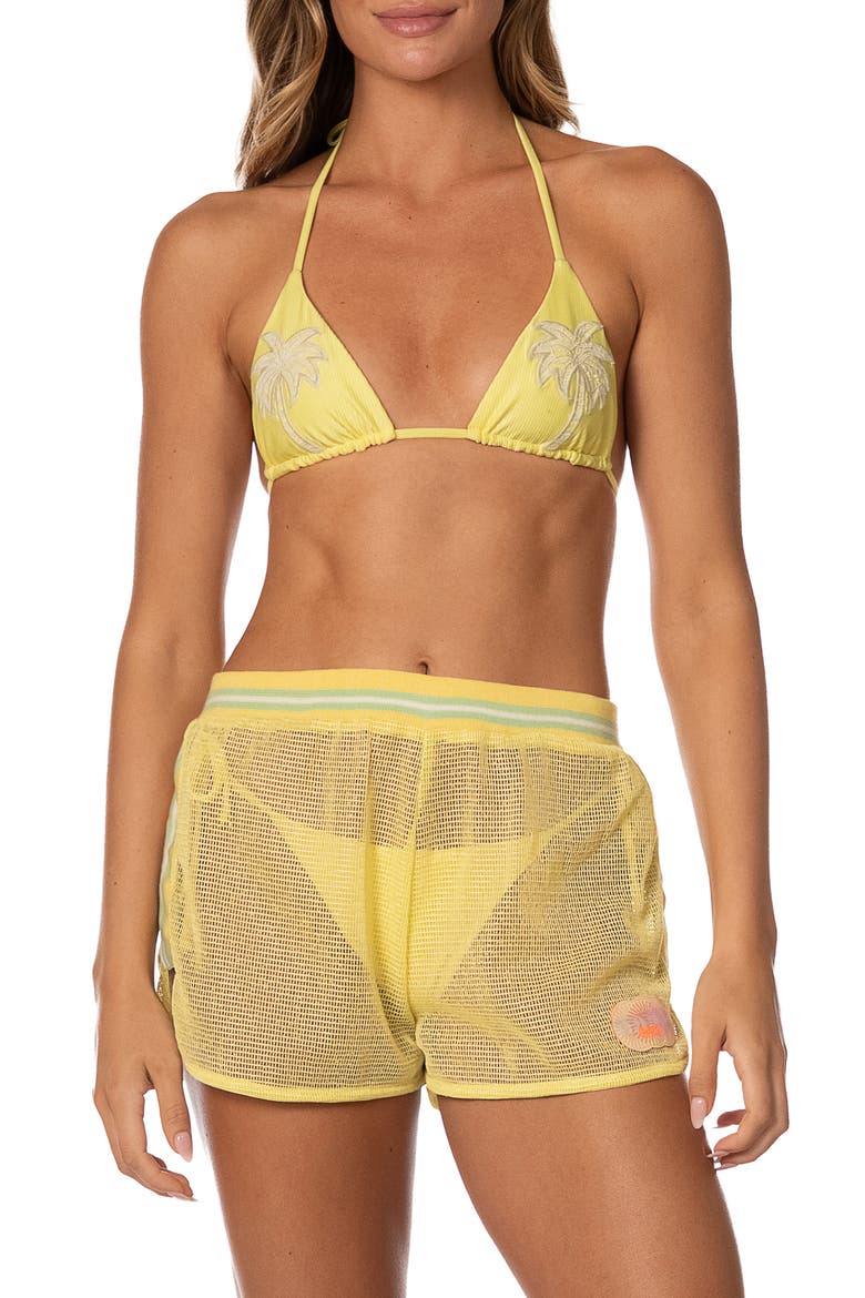 Golden Ray Kythi Mesh Cover-Up Shorts, Alternate, color, BRIGHT YELLOW