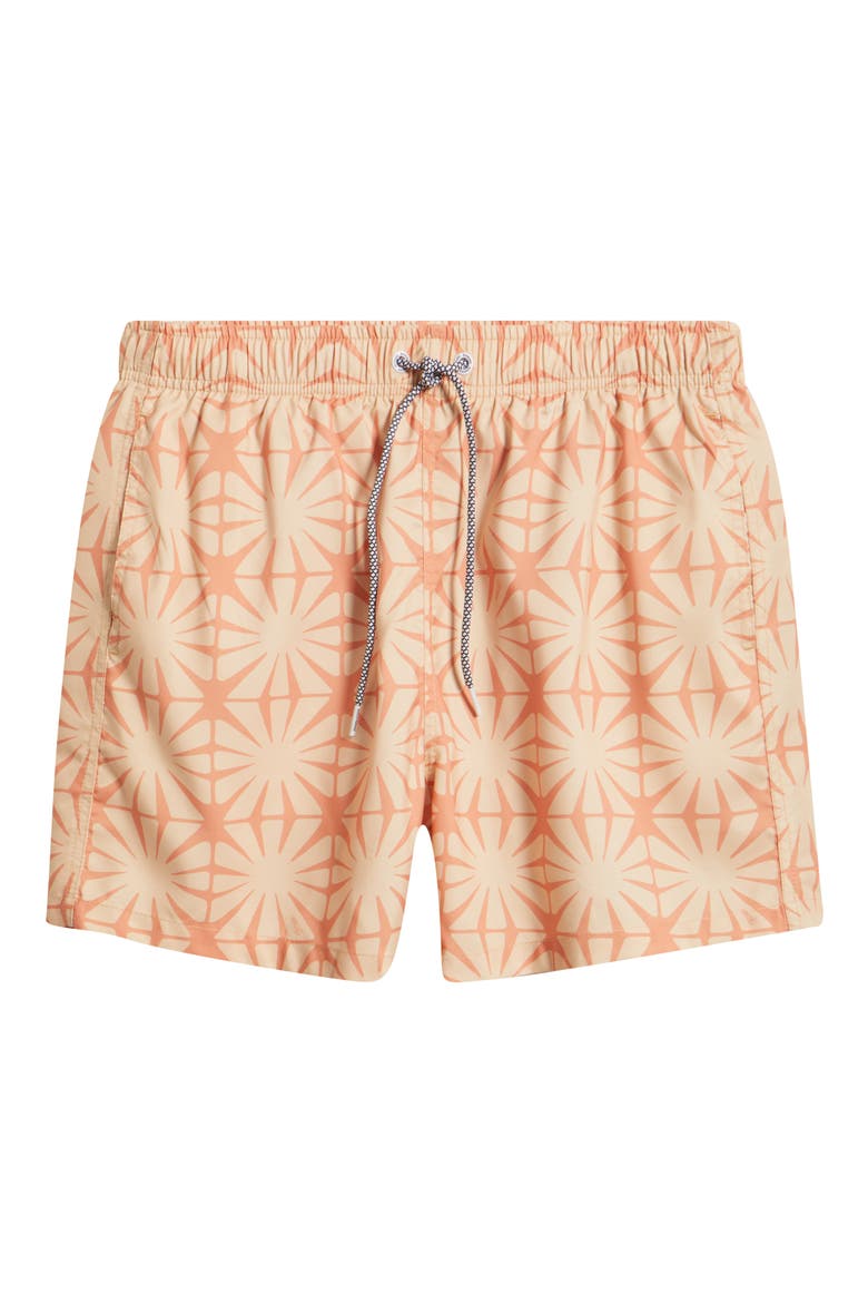 Tile Print Mid Length Swim Trunks, Alternate, color, SAND/ CARAMEL