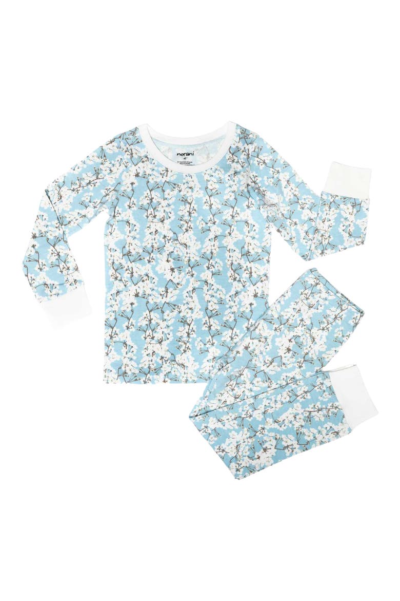Kids Organic Two-Piece Pajama Set in Cherry Blossoms, Main, color, BLUE