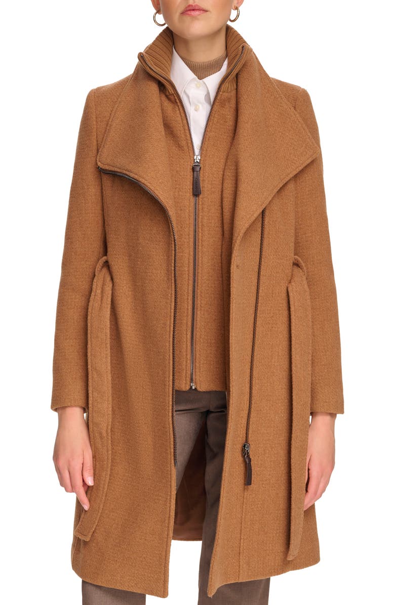 Calvin Klein Angled Zip Twill Coat, Alternate, color, Dark Camel