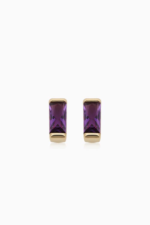 Oradina 14k Gold Fresco Baguette Micro Studs Earrings In Yellow Gold - Purple Zirconia
