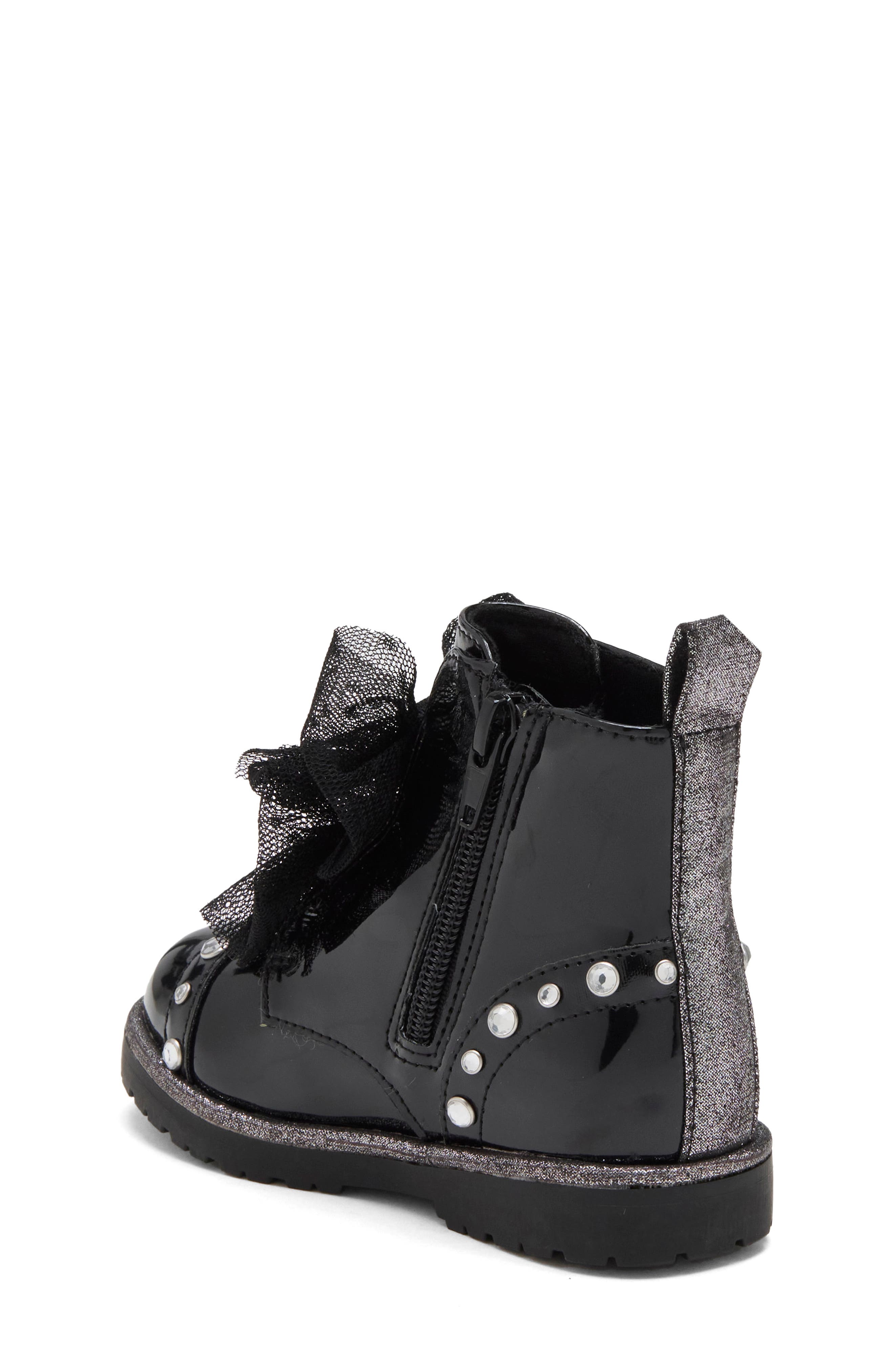 Kids' Anastasia Bow Faux Leather Boot, Alternate, color, BLACK