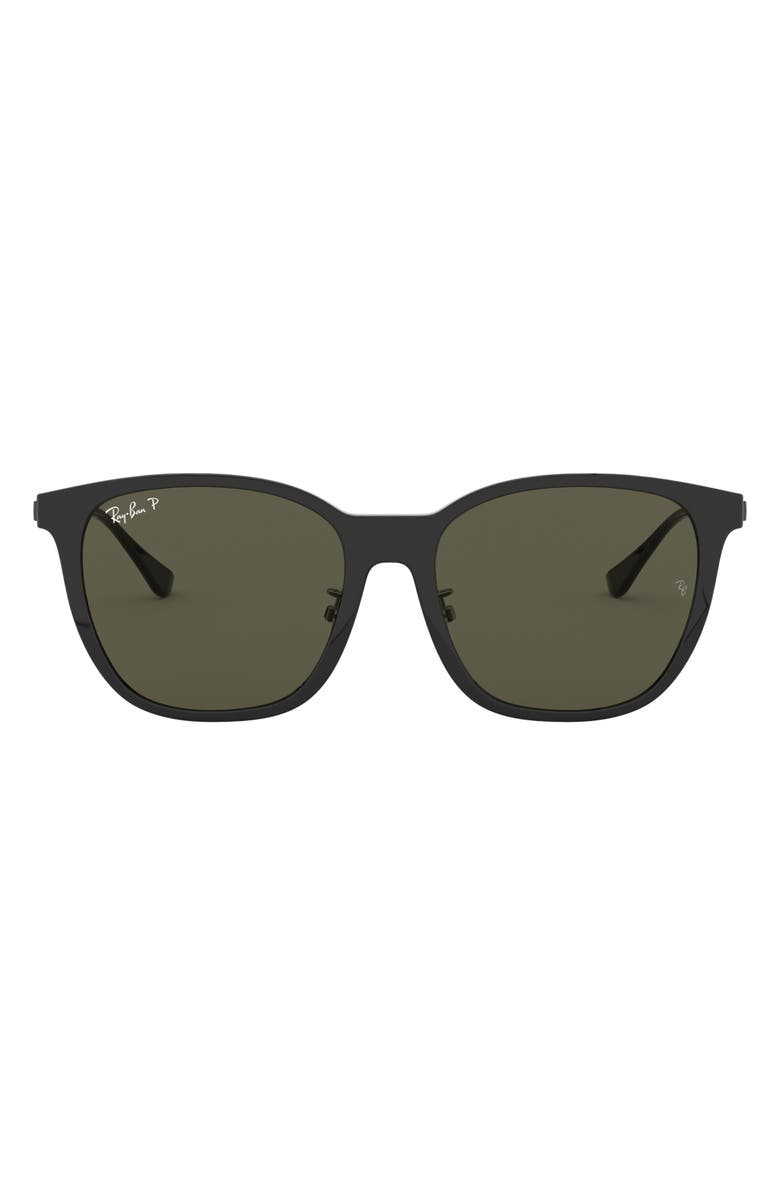 Ray-Ban 55mm Polarized Square Sunglasses, Main, color, Black / Green