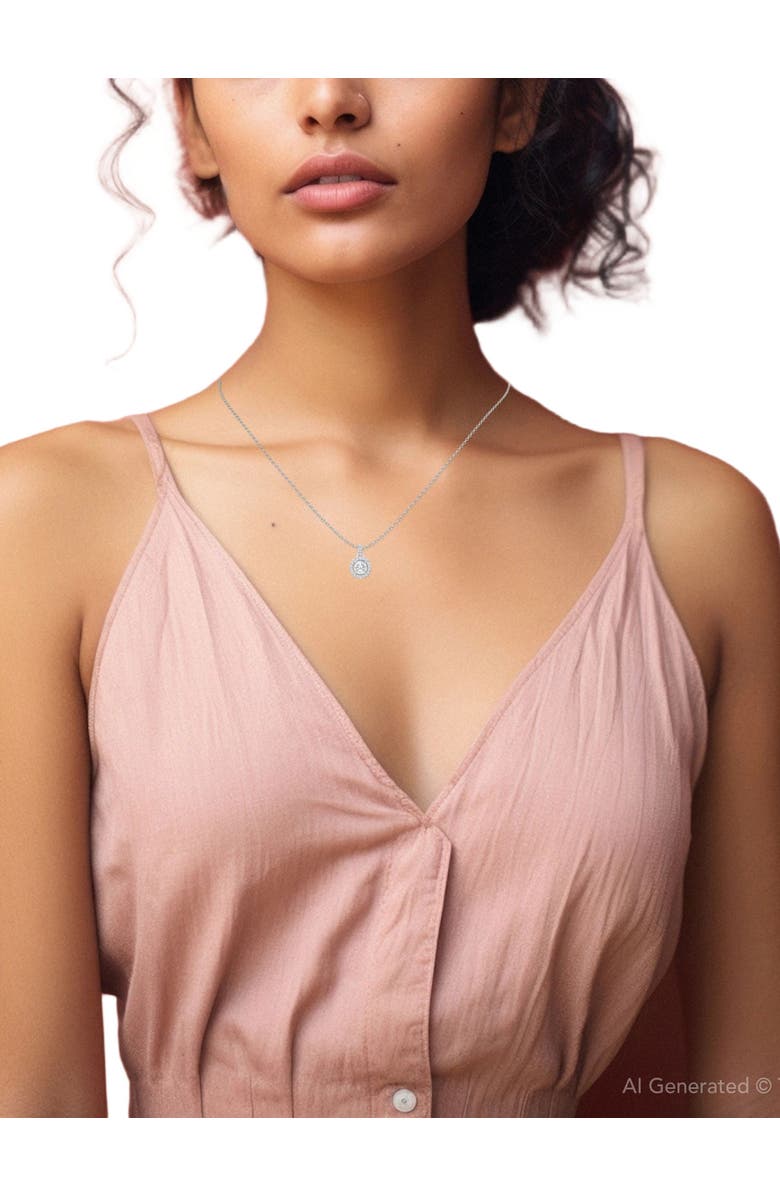 Bliss Diamond 1 1/3Ct TW Round Diamond (1ct center) Halo Pendant Lab Grown Gold Necklace, Alternate, color, 