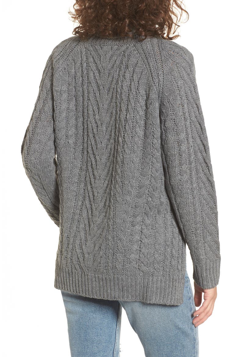 Cable Knit Turtleneck Sweater, Alternate, color, CHARCOAL