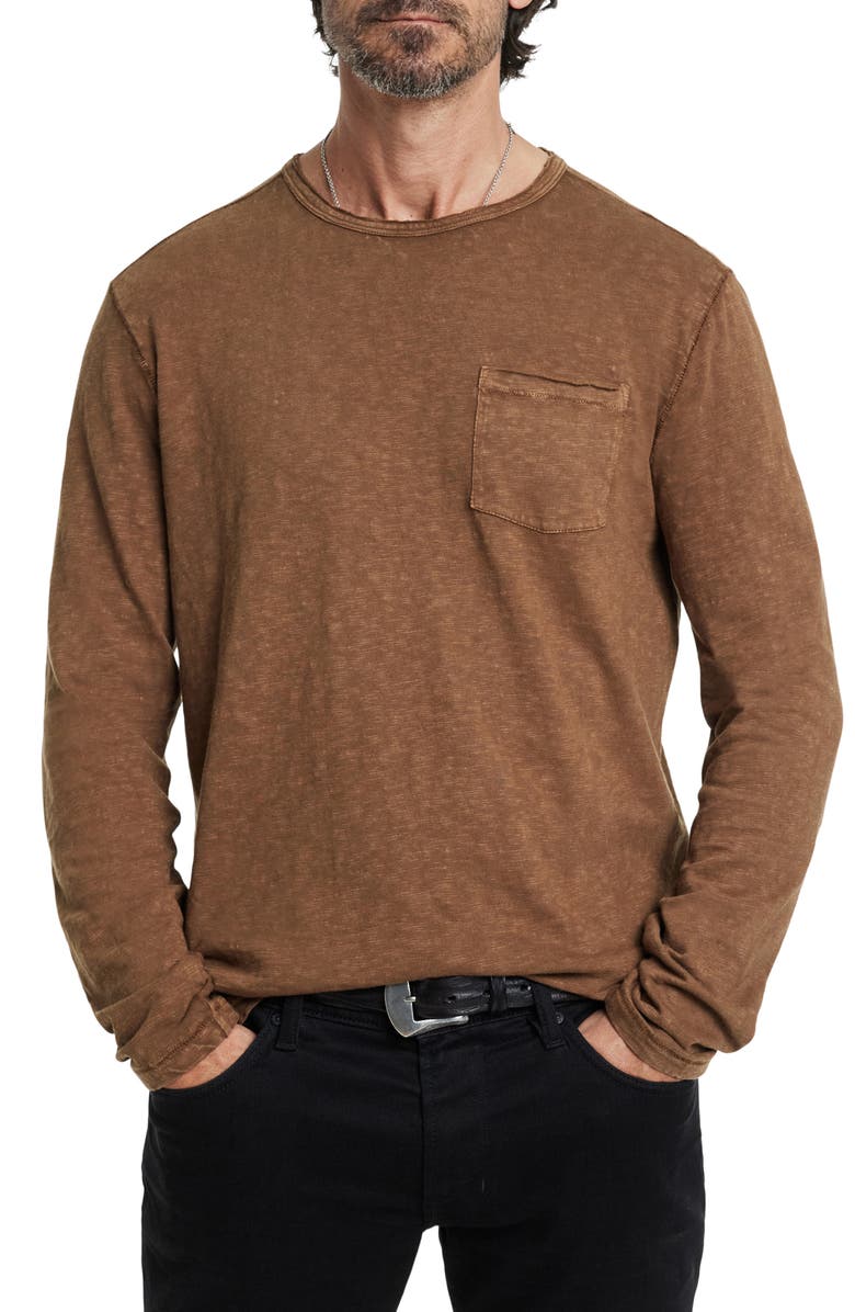 John Varvatos Sid Raw Edge Organic Cotton Long Sleeve T-Shirt, Main, color, Chamois