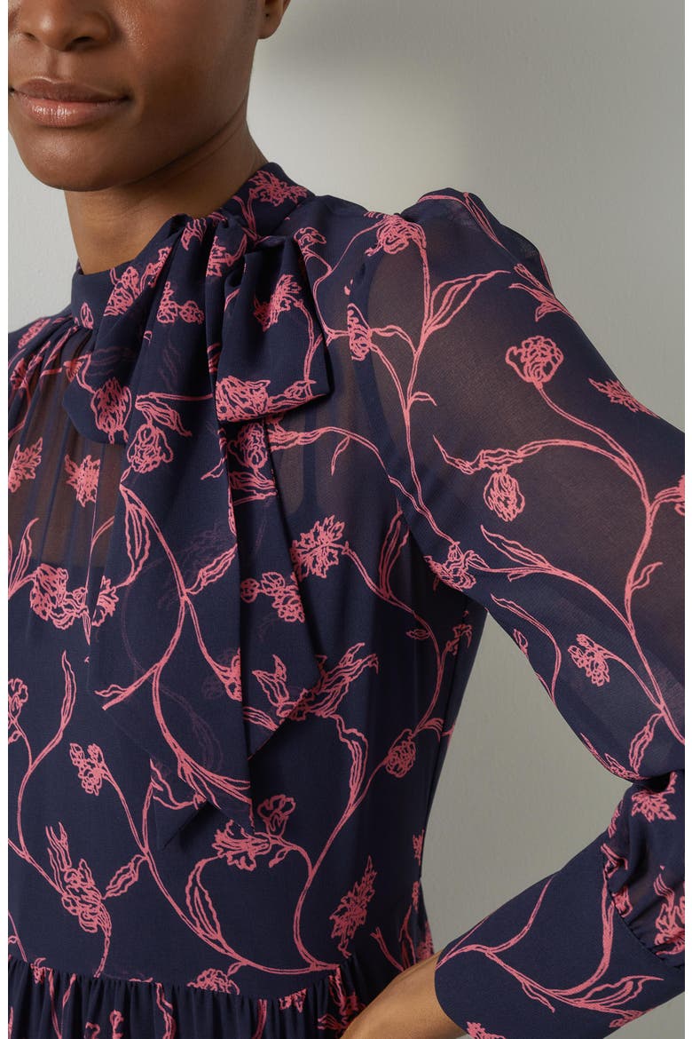 Selina Floral Long Sleeve Georgette Midi Dress, Alternate, color, NAVY
