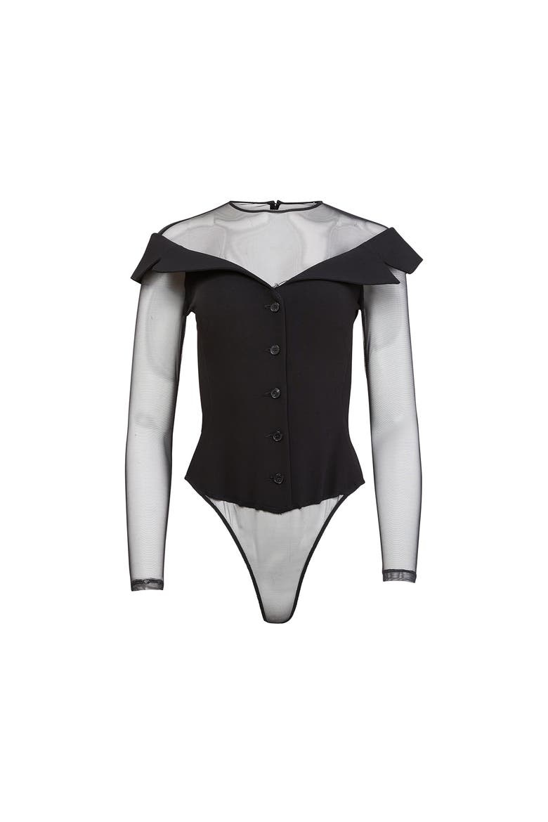 Off The Shoulder Blazer Bodysuit, Alternate, color, BLACK