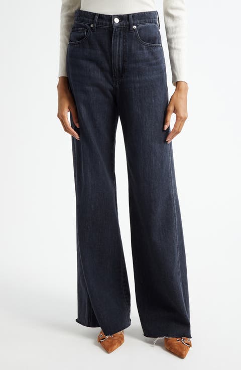 Kasey Raw Hem Mid Rise Wide Leg Jeans (Ash Onyx)