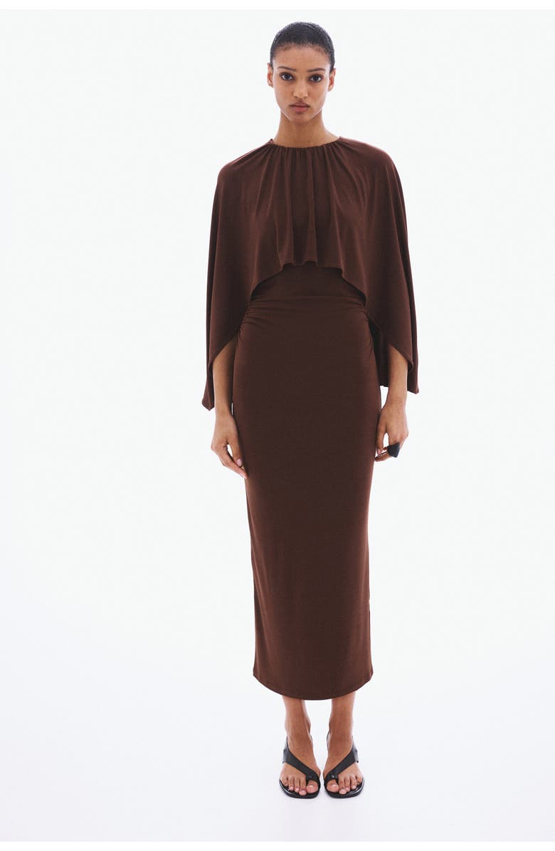H&M Draped Cape-detail Dress, Alternate, color, Dark Brown
