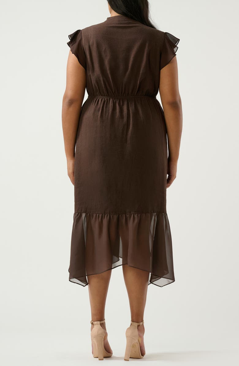 Estelle Dune Dancer Chiffon Trim Linen Blend Dress, Alternate, color, Chocolate
