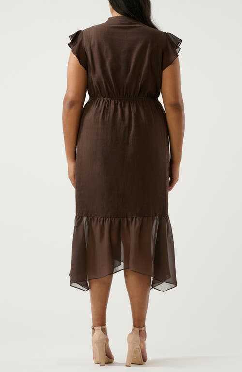Estelle Dune Dancer Chiffon Trim Linen Blend Dress In Chocolate