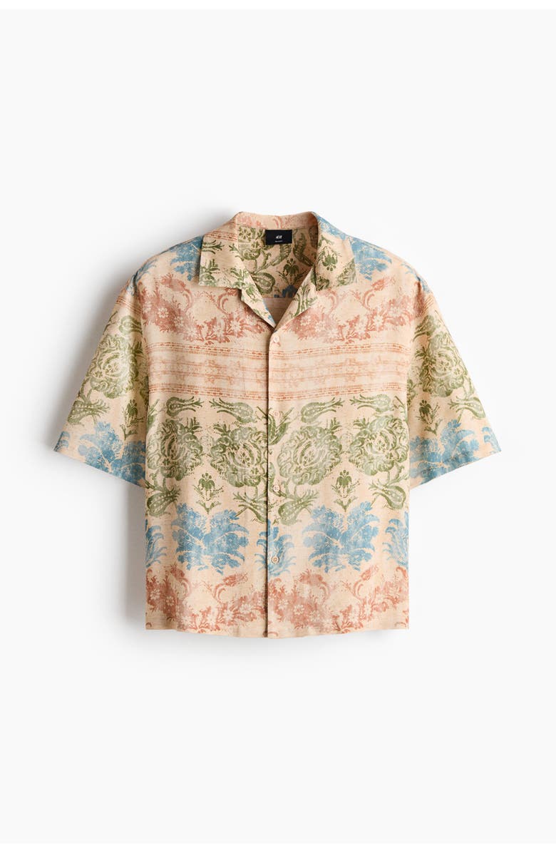 H&M Regular Fit Patterned Resort Shirt, Main, color, Dusty Beige/Floral