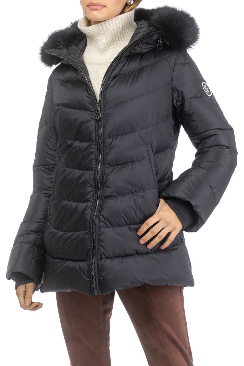 Apres-Ski Mid Jacket With Detachable Genuine Shearling Hood Trim, Main, color, BLACK/BLACK