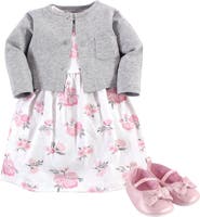 Hudson Baby Cotton Dress, Cardigan and Shoe Set