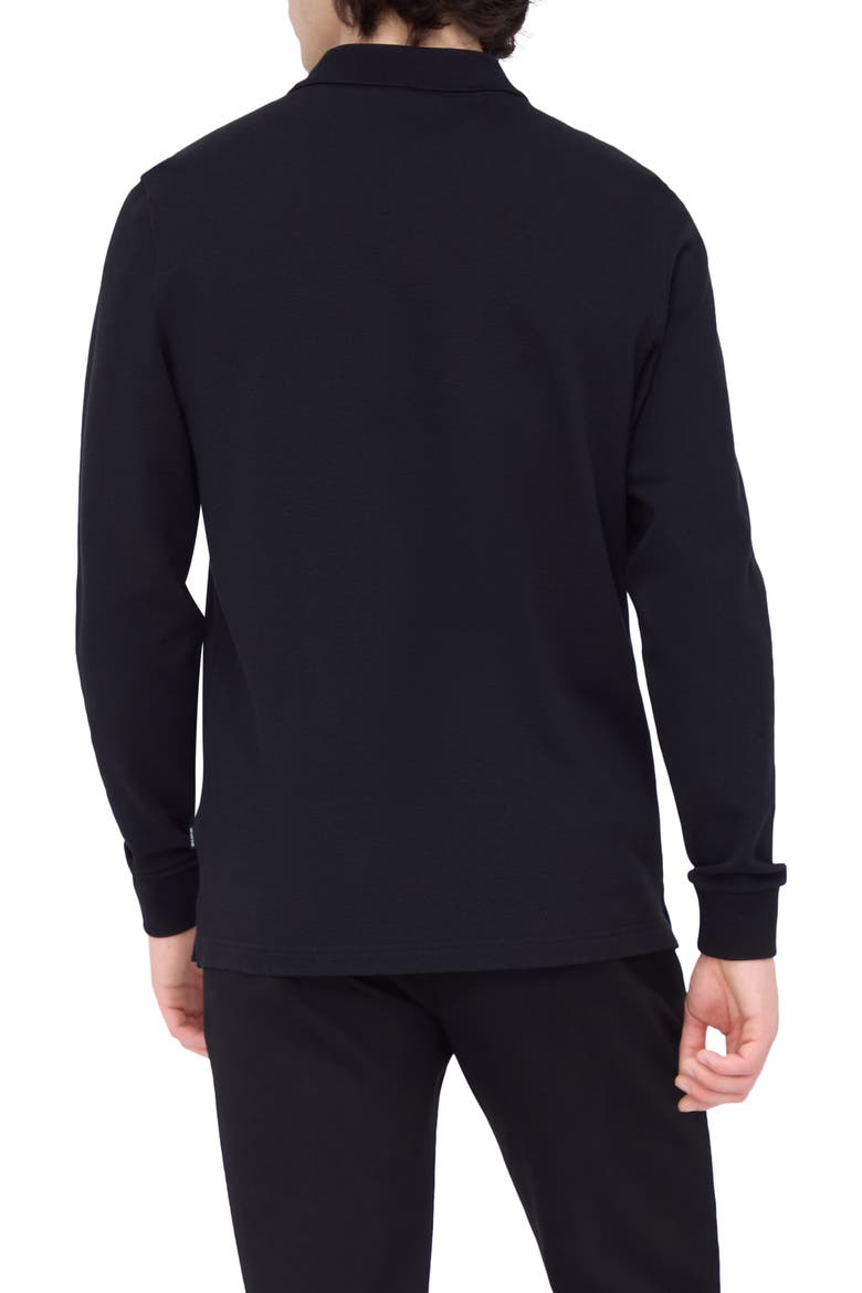 Honeycomb Knit Long Sleeve Polo, Alternate, color, BLACK