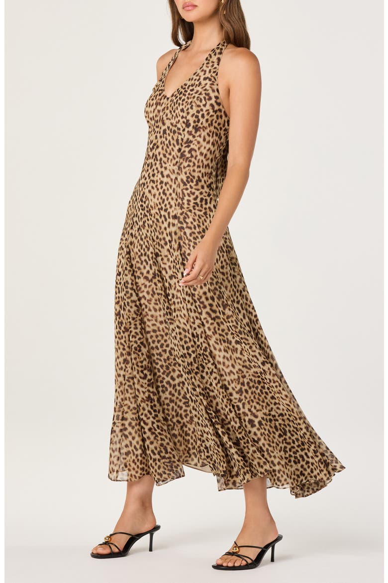 Myra Cheetah Print Halter Neck Midi Dress, Alternate, color, CHEETAH