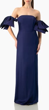 IVONNE Strapless Column Gown with Detachable Bow Sleeves
