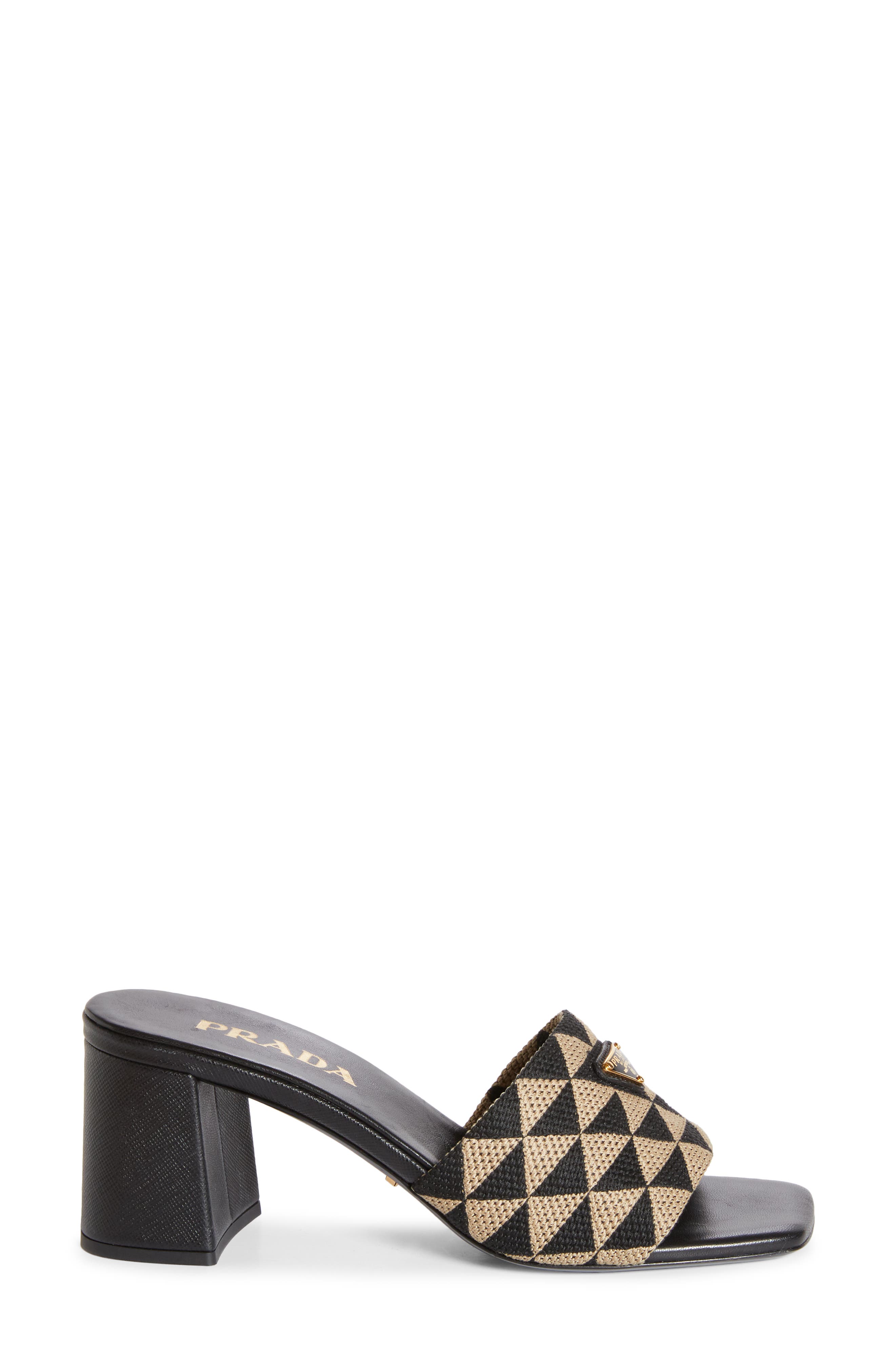 Prada Triangle Jacquard Slide Sandal, Alternate, color, 