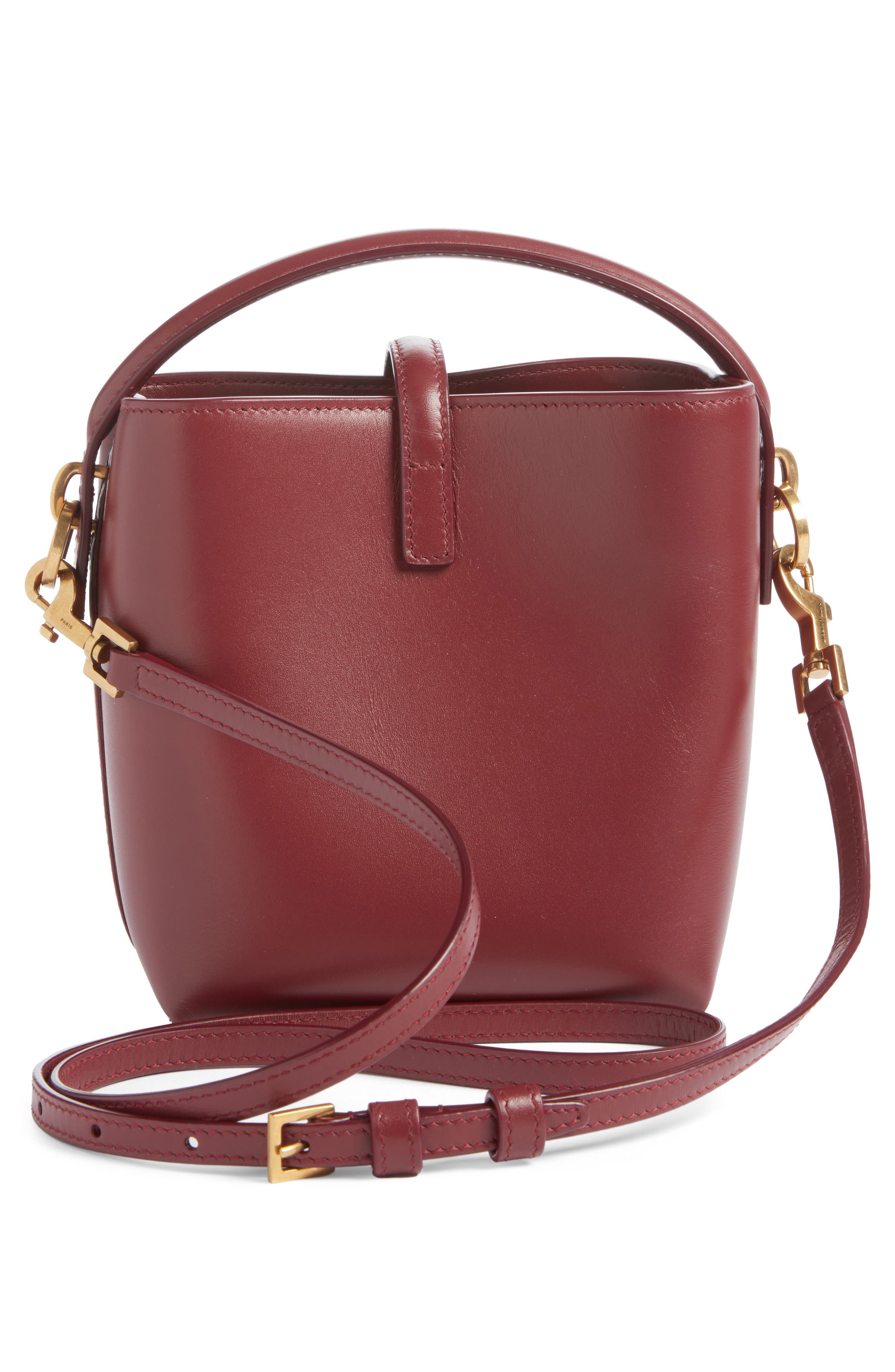 Saint Laurent Mini Le 37 Leather Bucket Bag, Alternate, color, New Dark Bordeaux