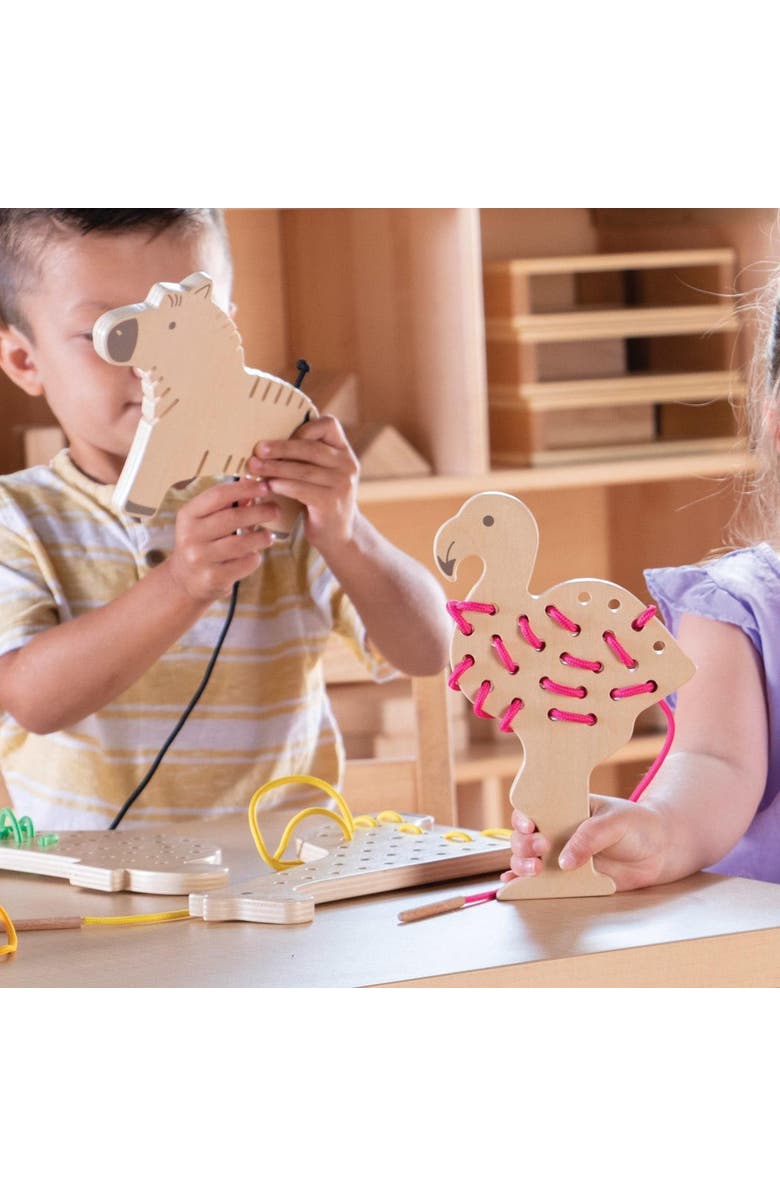 Kaplan Early Learning Company Safari Wooden Lacing Animals - Set of 5, Alternate, color, Multicolor