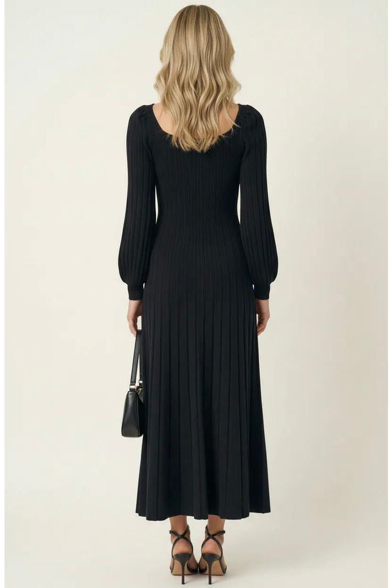 Front Bow Flared Sweater Midi Dress, Alternate, color, Black