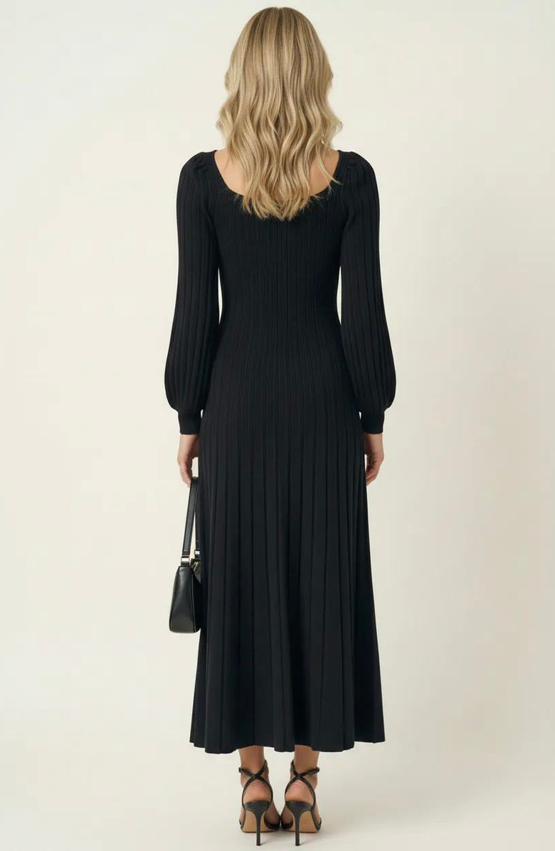 Modenaire Front Bow Flared Sweater Midi Dress, Alternate, color, Black