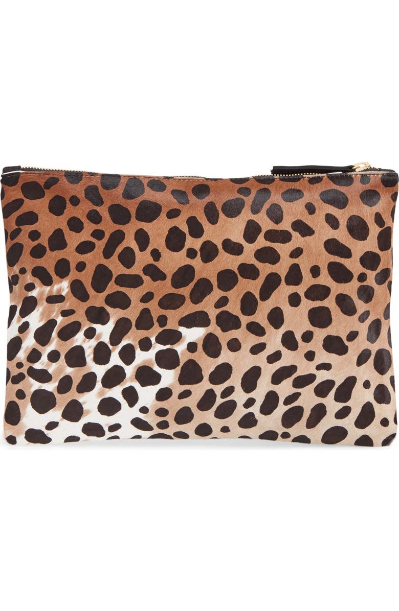 Clare V. Genuine Calf Hair Leopard Print Zip Clutch, Alternate, color,