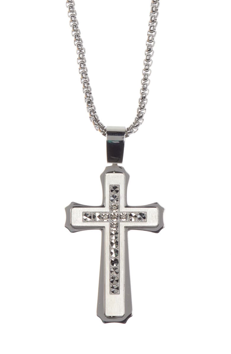 AMERICAN EXCHANGE English Laundry Stainless Steel Diamond Cross Pendant Necklace - 0.10 ctw, Alternate, color,