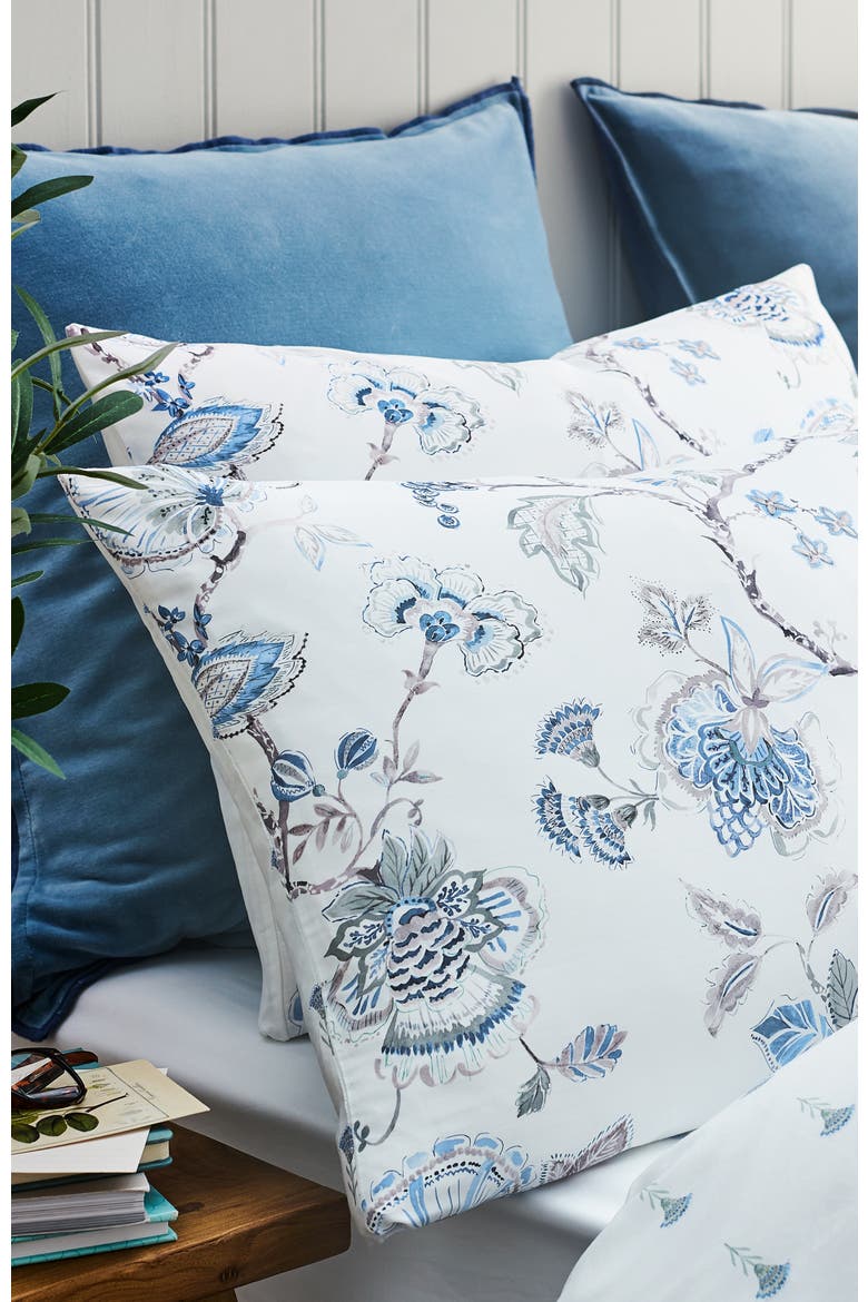 Tropical Floral Luxury Cotton Sateen Reversible Pillowcase Pairs, Alternate, color, Blue