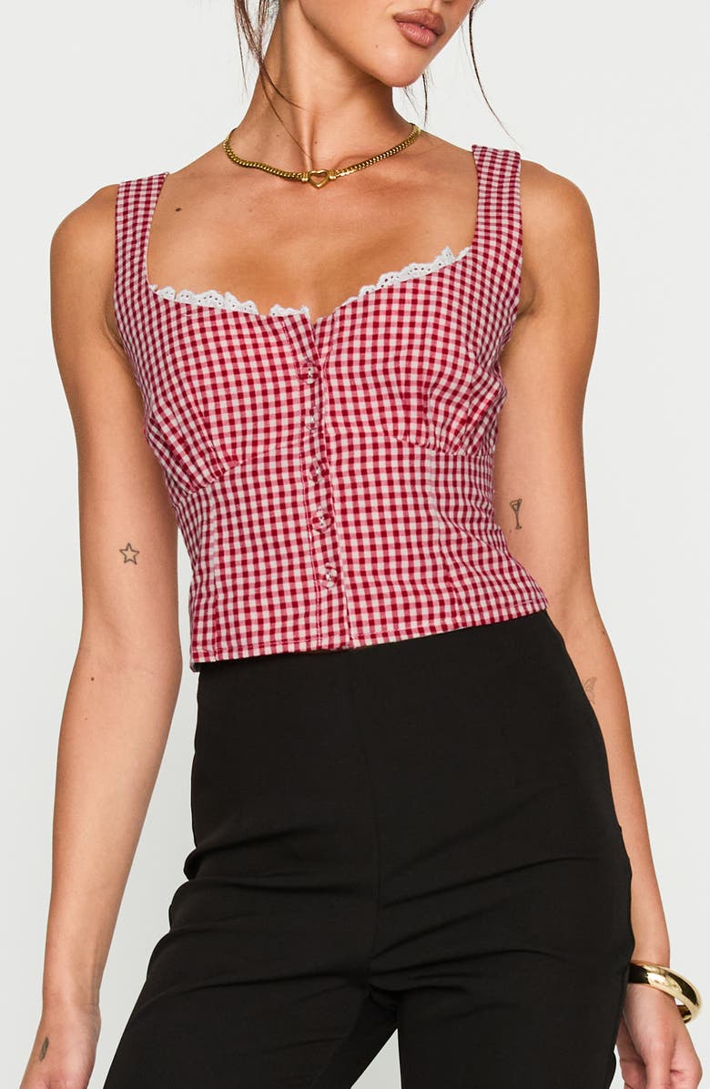 Princess Polly Bruncheon Check Tank, Main, color, Red/ White