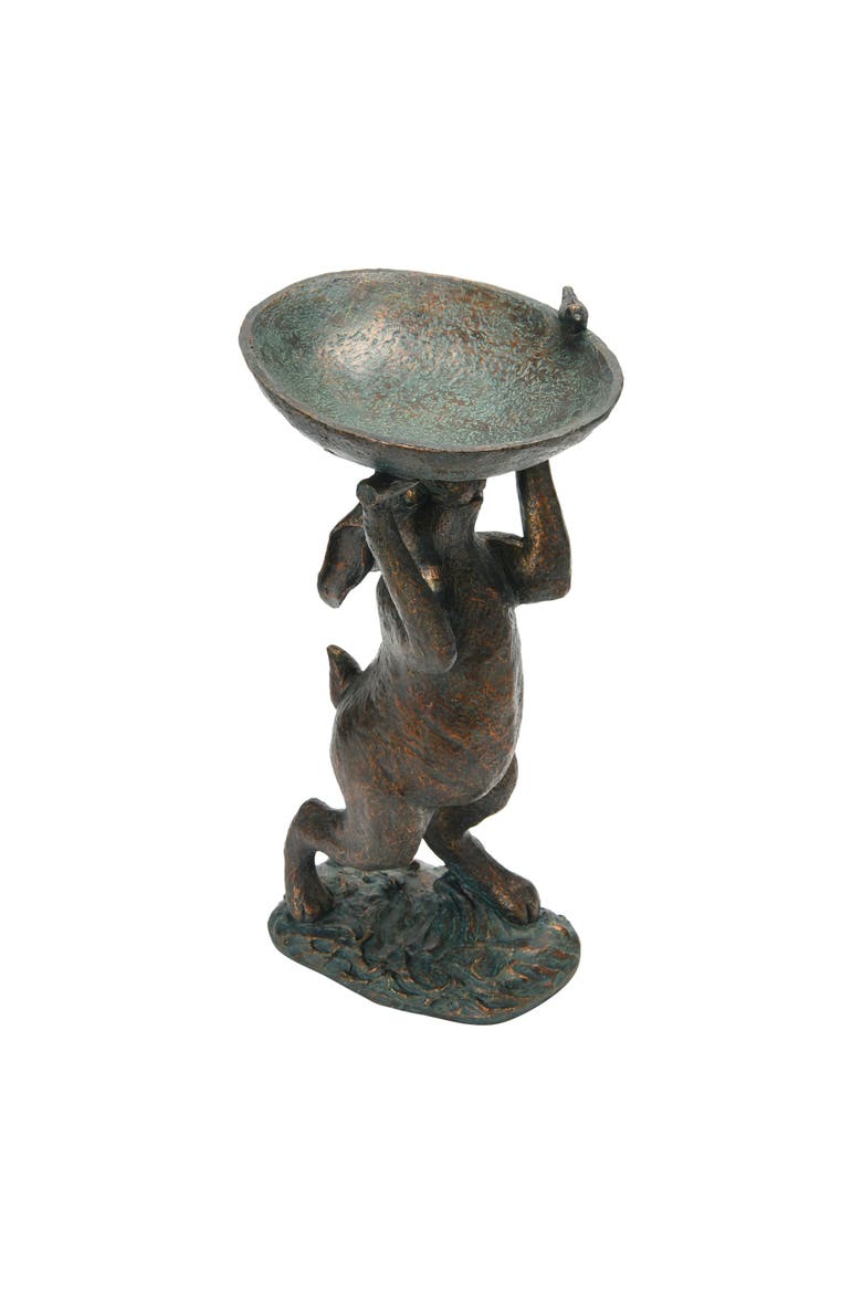 Decorative Resin Rabbit Bird Bath, Green Patina Finish, Alternate, color, Green