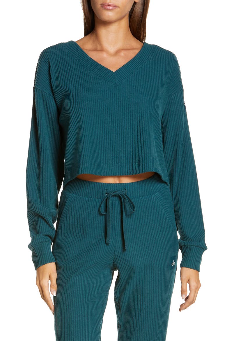Muse Ribbed Crop Pullover, Main, color, GALACTIC TEAL