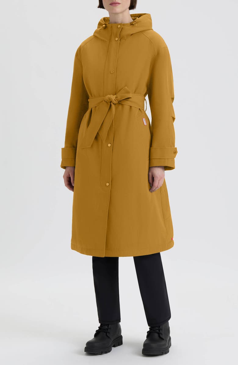 Hunter Violet Hooded Long Trench Coat, Main, color, Gold Sand