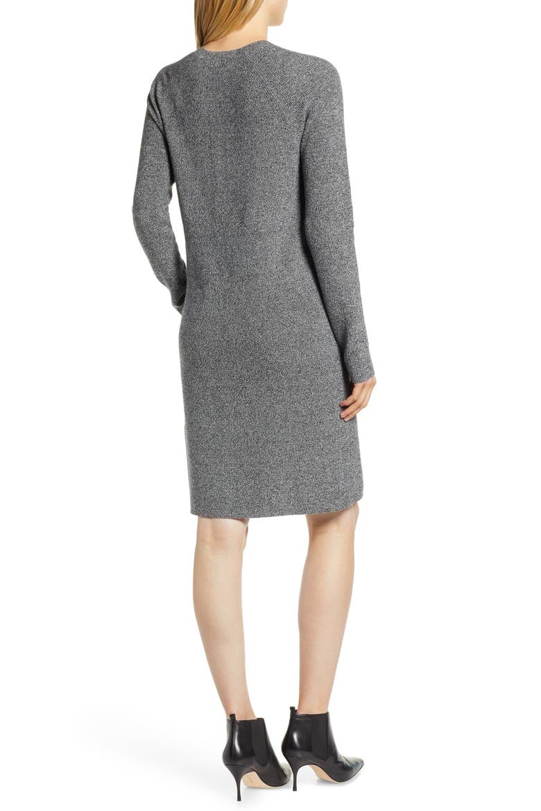V-Neck Sweater Dress, Alternate, color, BLACK- WHITE MARL