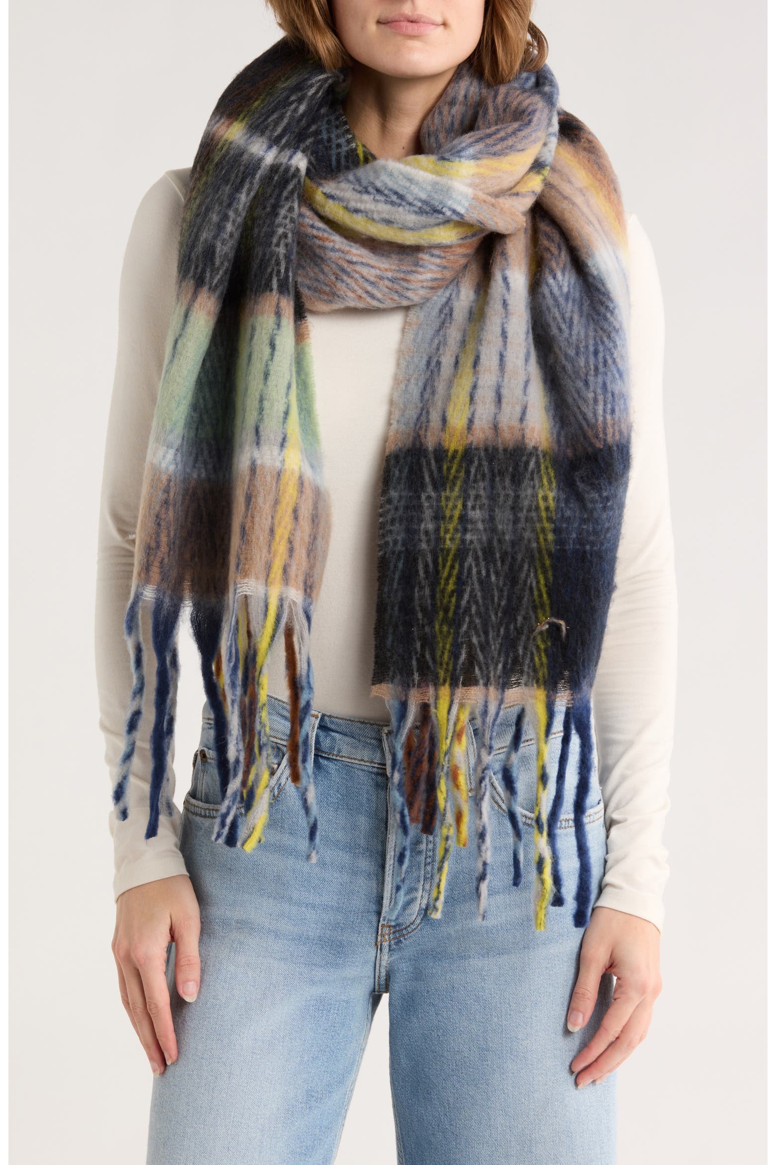 Modena Home Dec MODENA Bouclé Plaid Scarf (Women) | Nordstromrack
