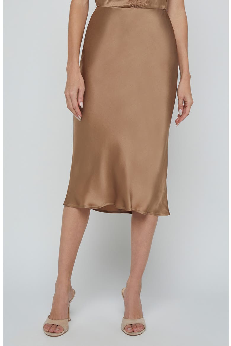 Perin Bias Cut Silk Satin Midi Skirt, Main, color, DARK CAPPU