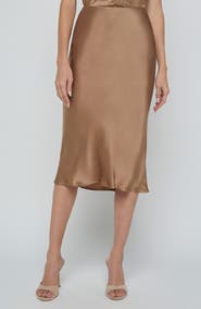 L'AGENCE Perin Bias Cut Silk Satin Midi Skirt