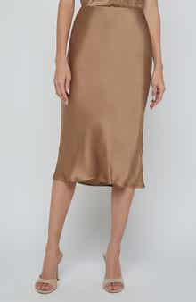 L'AGENCE Perin Bias Cut Silk Satin Midi Skirt